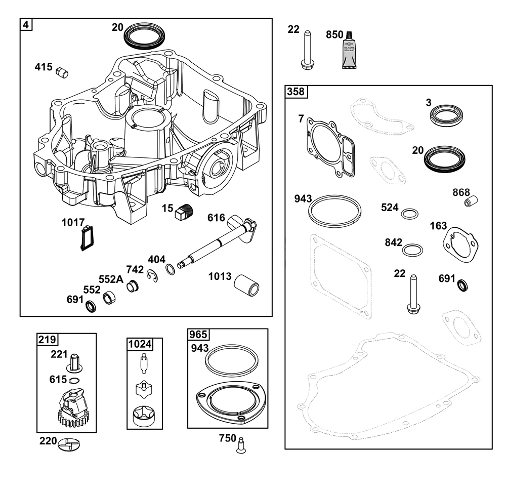 Crankcase Cover/Sump And Lubrication Group Diagram and Parts List for 44U677-0018-B5 400000 - 699999 Briggs and Stratton Engine